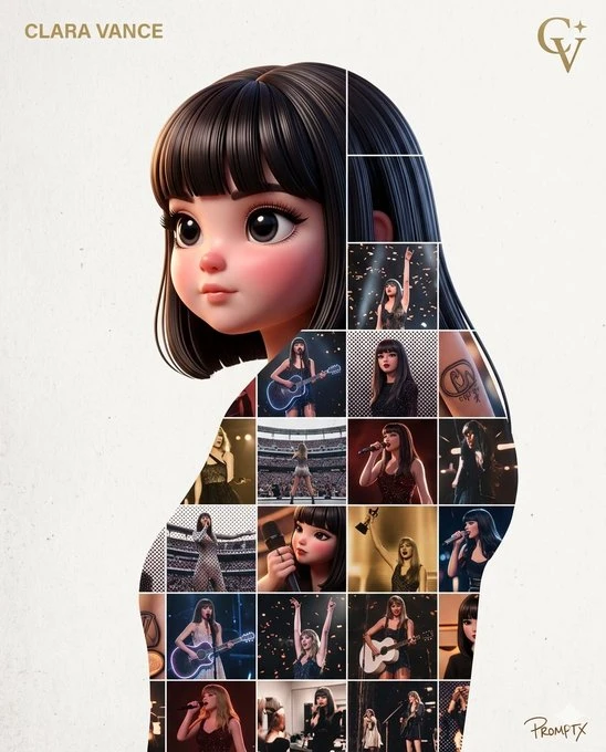 "A high-end mixed-media render and photo collage featuring the side profile silhouette of a 3D animated female characte…