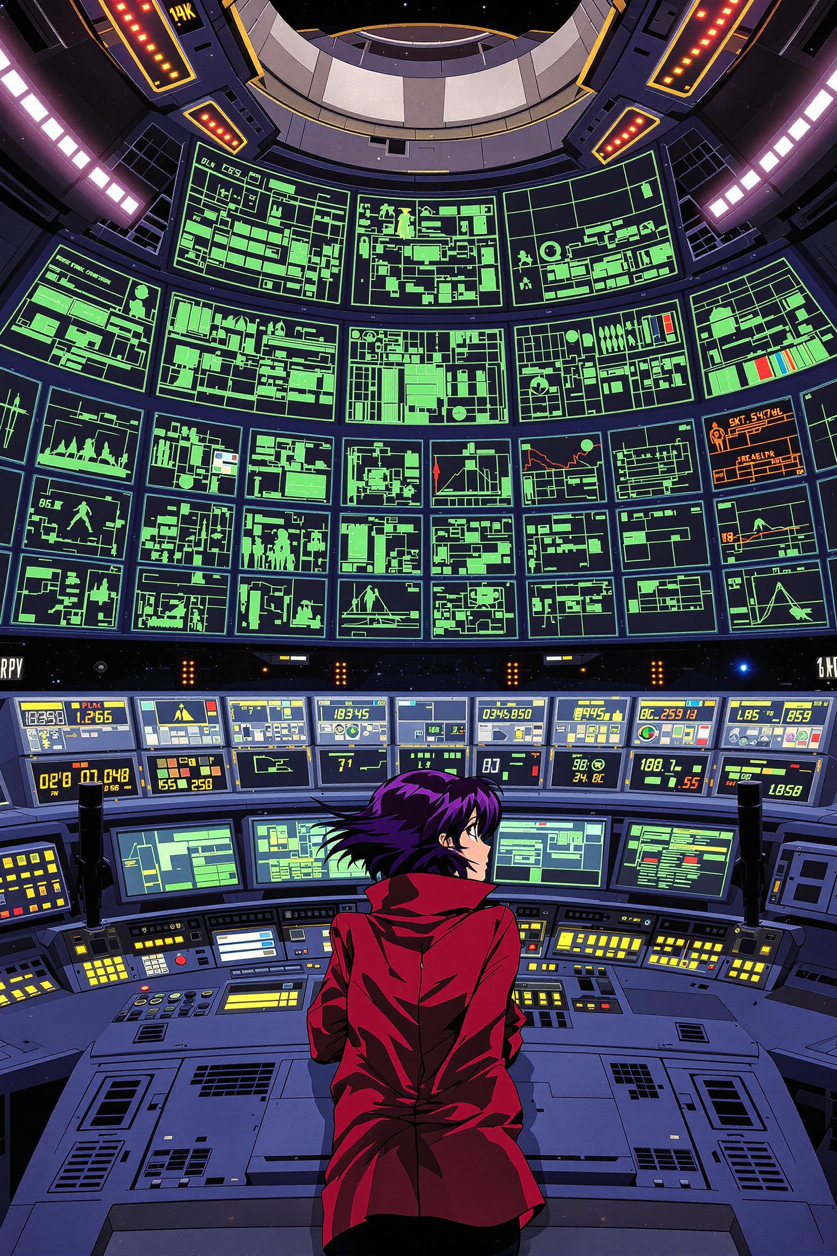 90s anime art of Misato Katsuragi from Neon Genesis Evangelion, detailed scene, stunning details, anime, detailed envir…