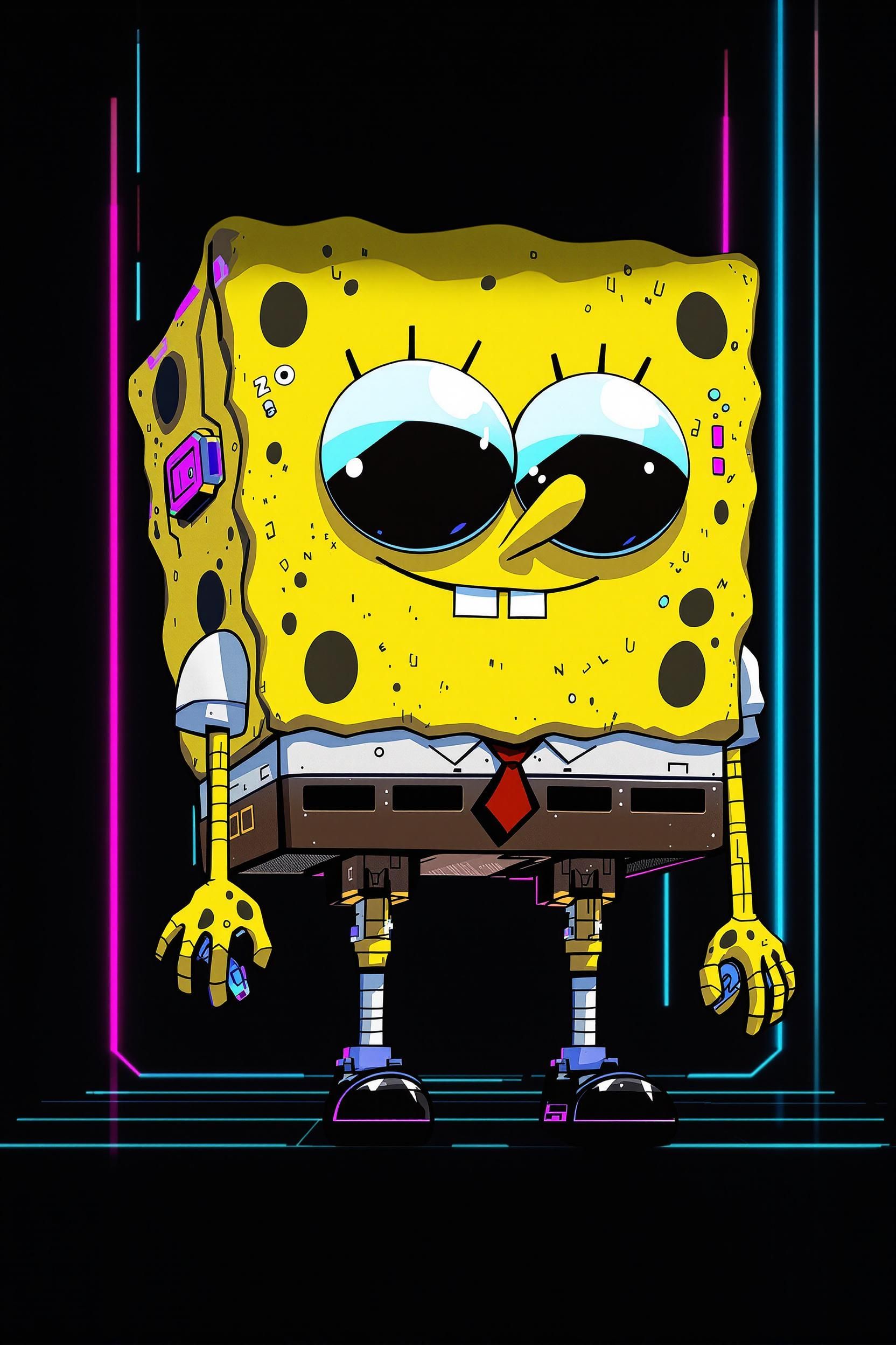 90s anime minamislt illustration of SpongeBob