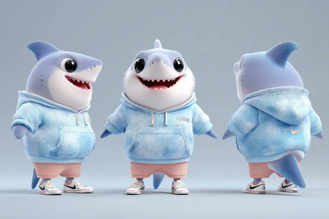 A cute anthropomorphic [subject] in triple view: front-left, front, and back. Standing upright with a plump body, expre…