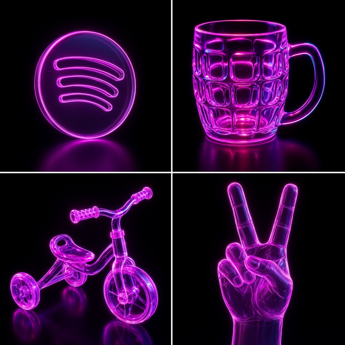 Recreate this image using the parameters from the JSON provided. { "name": "Neon Glass Glow", "style": { "material": { …