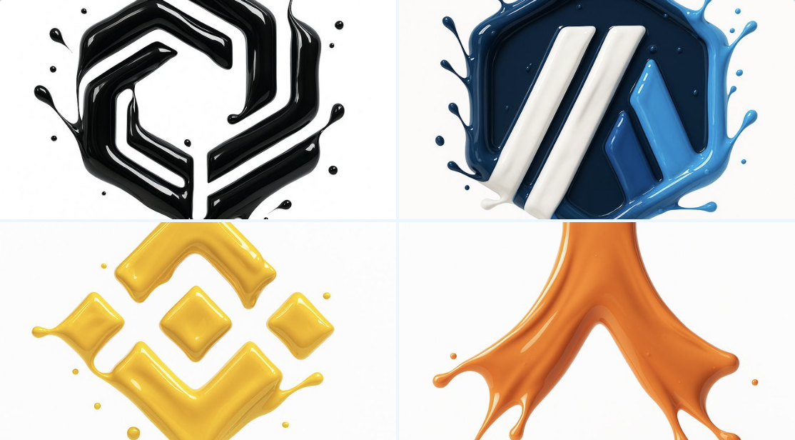 make a hyper-realistic 3D render of the attached logo, formed by glossy liquid paint splashes. Paint sculpts the outlin…
