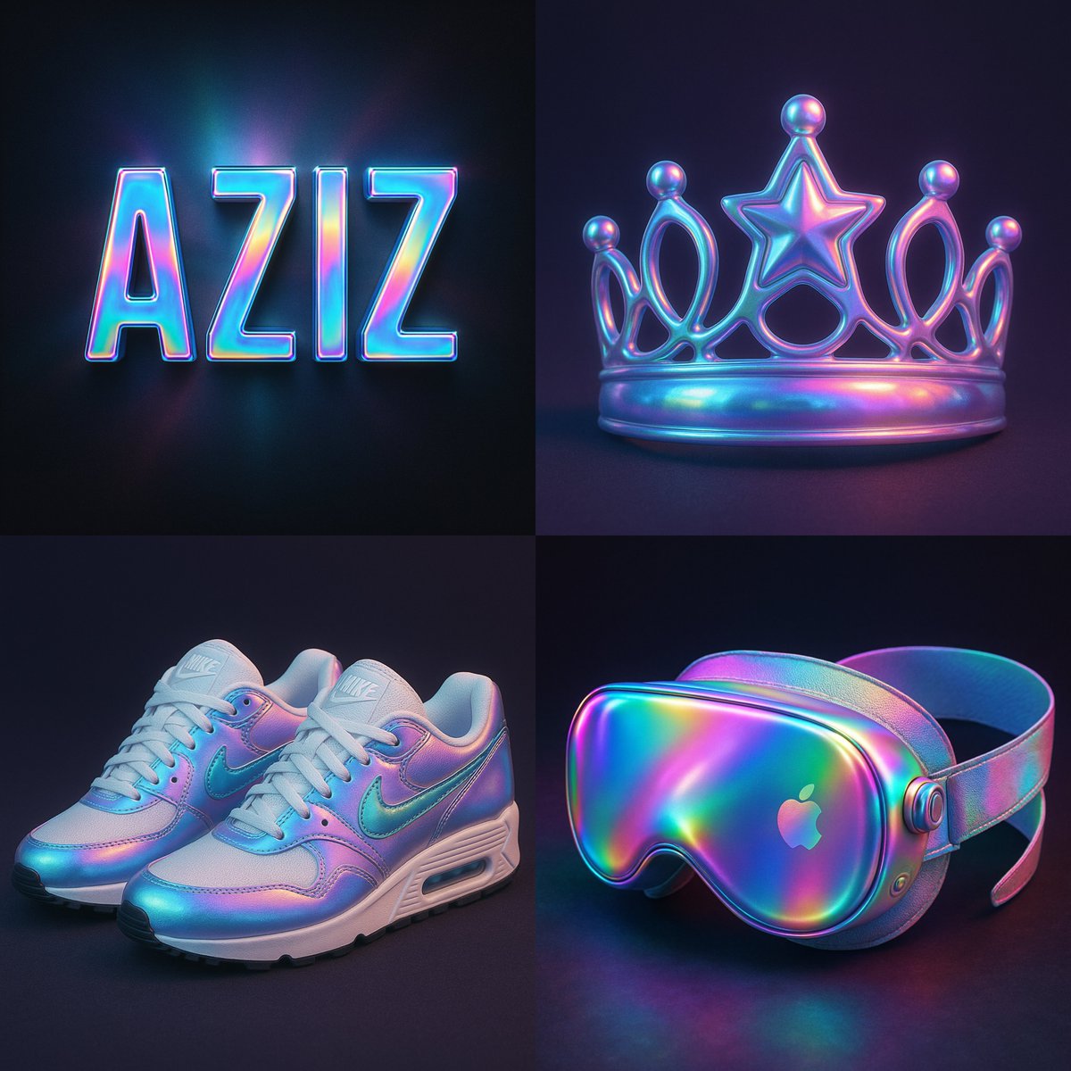 Apply a holographic overlay effect on [SUBJECT/TEXT] — dreamy rainbow gradients with soft radial light reflections — sm…