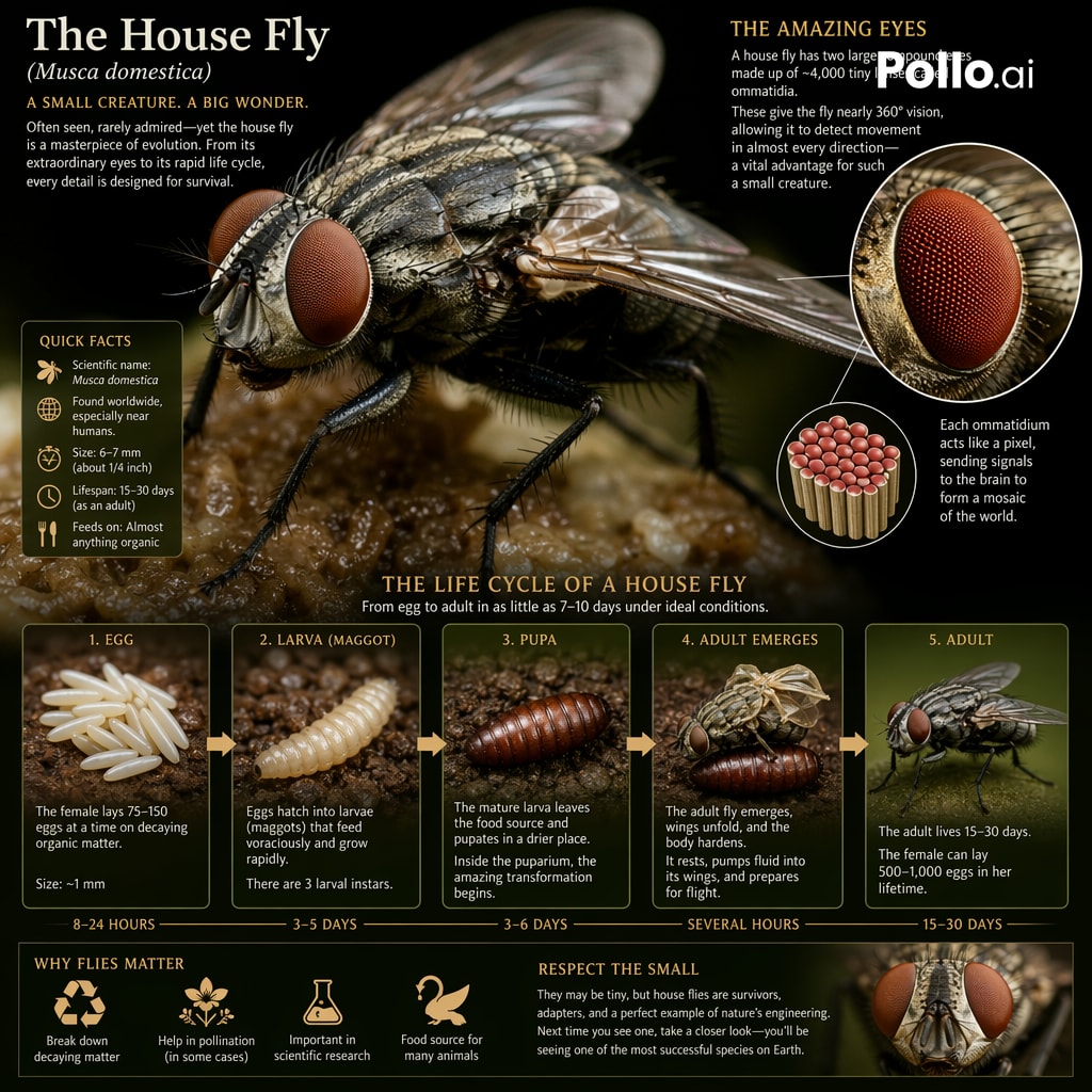 the life cycle of {argument name="insect" default="house fly"} showing amazing eyes