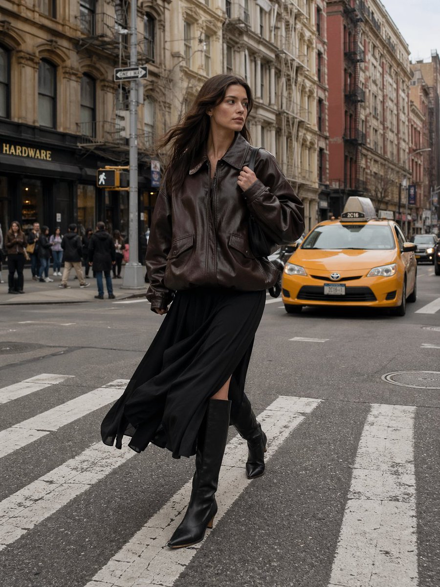 A full-body outdoor shot captures a {argument name="subject" default="young Caucasian woman, possibly in her late 20s"}…
