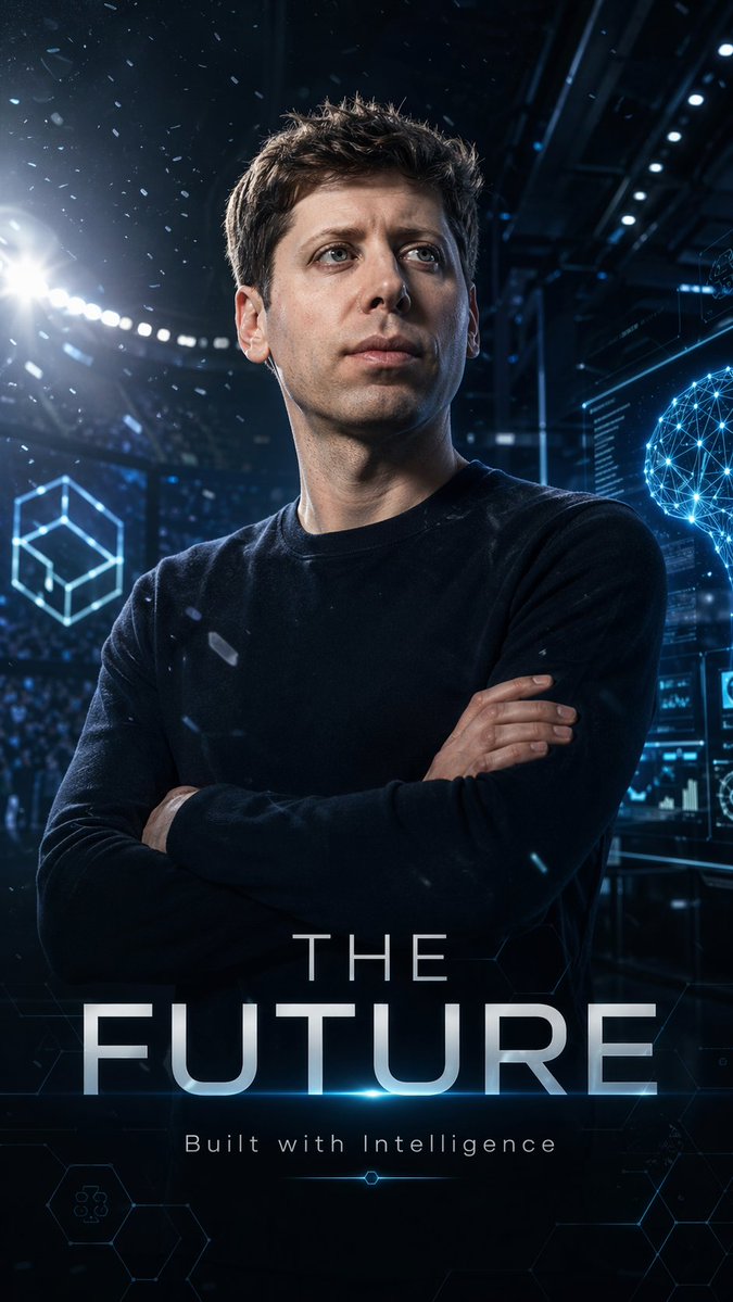 A cinematic vertical poster of {argument name="subject name" default="Sam Altman"} styled like a futuristic football su…