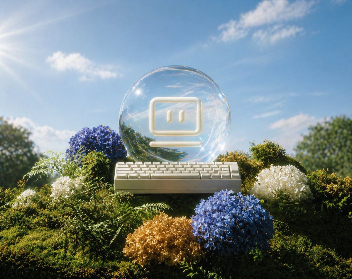 A dreamy, surreal outdoor still life in bright midday sunlight: a transparent glass orb centered on a lush moss-covered…