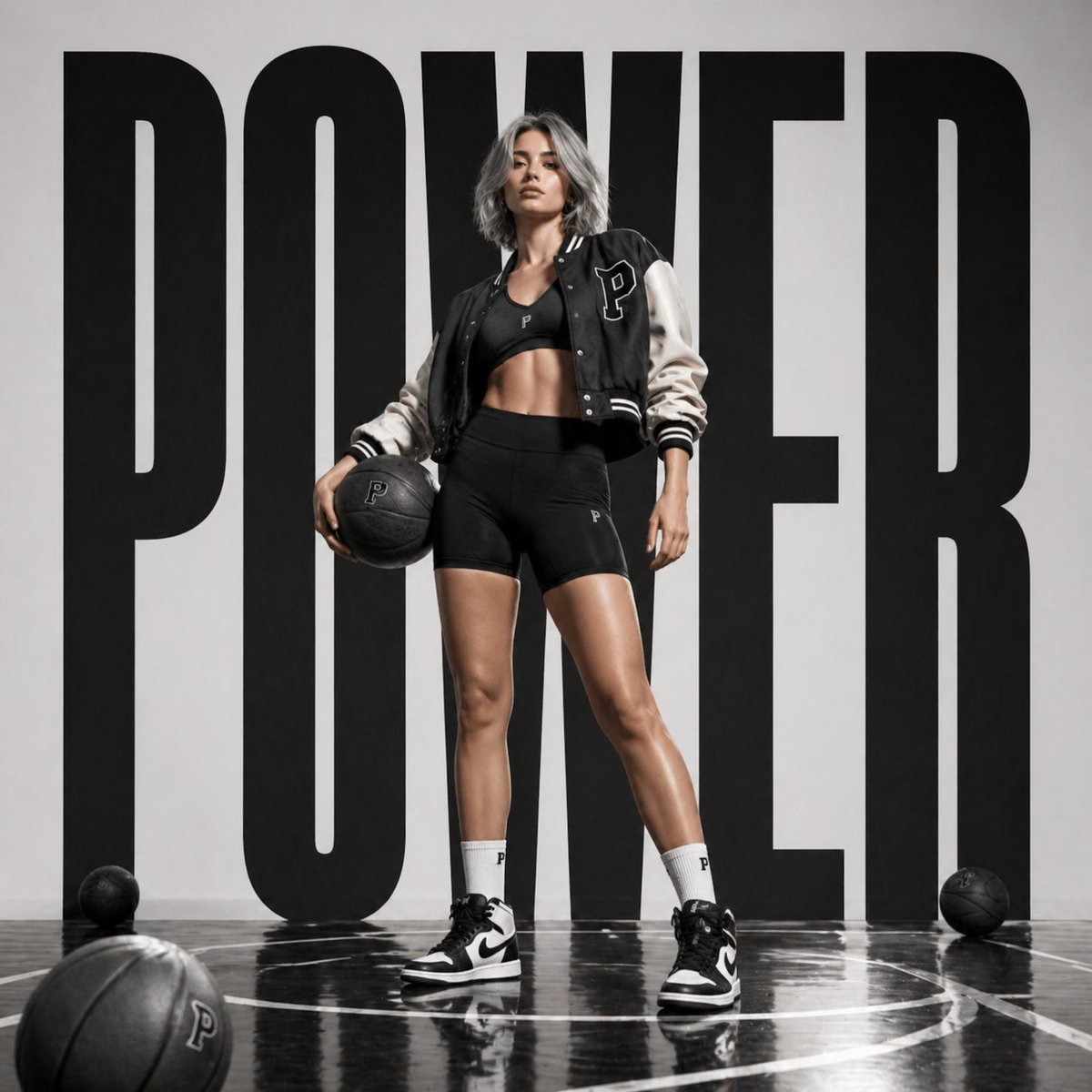 Create a premium luxury {argument name="sportswear type" default="sportswear"} campaign poster featuring a confident {a…