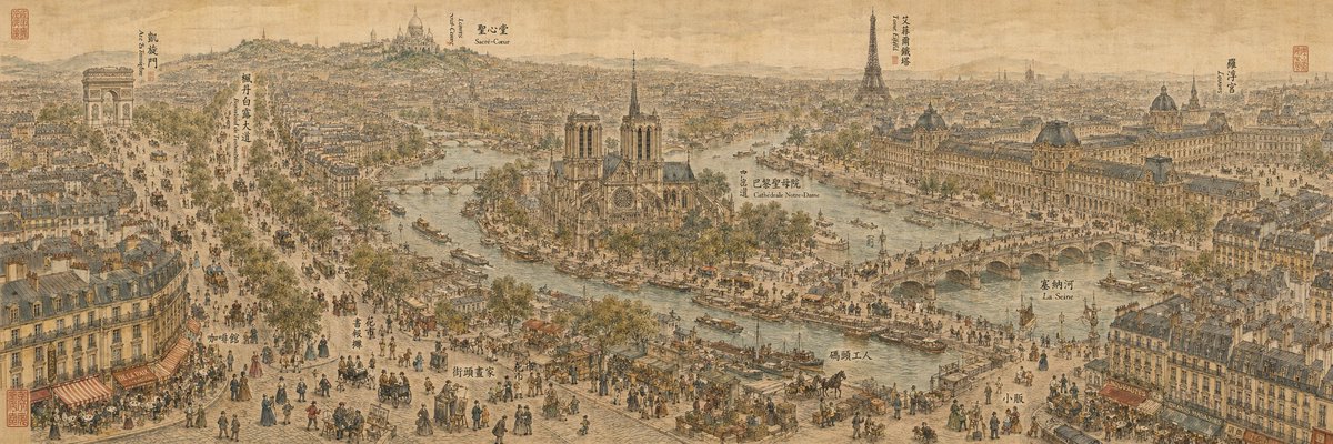 Draw {argument name="location" default="Paris, France"} in the {argument name="era" default="19th century"} using the p…