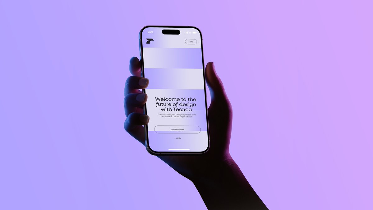 A minimalist studio product photograph of a single human hand holding a modern smartphone upright in portrait orientati…