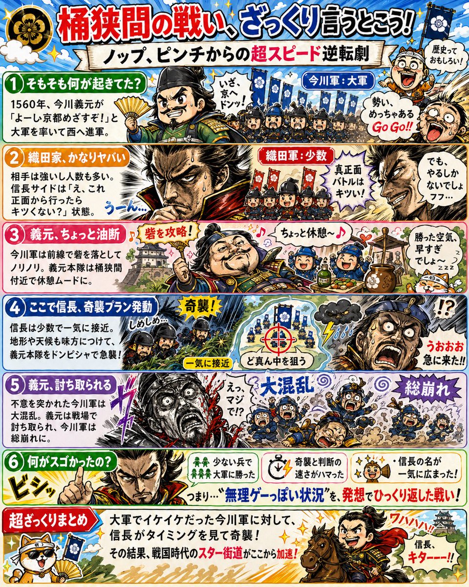{"type":"Japanese educational history infographic poster","style":"high-energy manga comic, bold outlined typography, c…