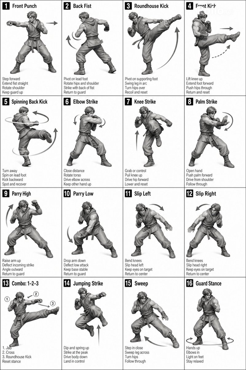 [STYLE] Monochrome grayscale illustration, 3D-rendered character, clean instructional reference sheet, white background…