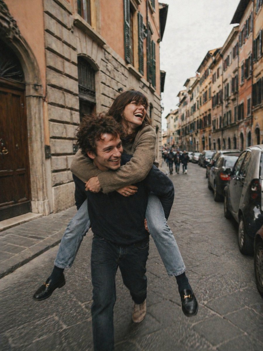 A {argument name="subjects" default="couple"} moving through a {argument name="location" default="quiet European street…