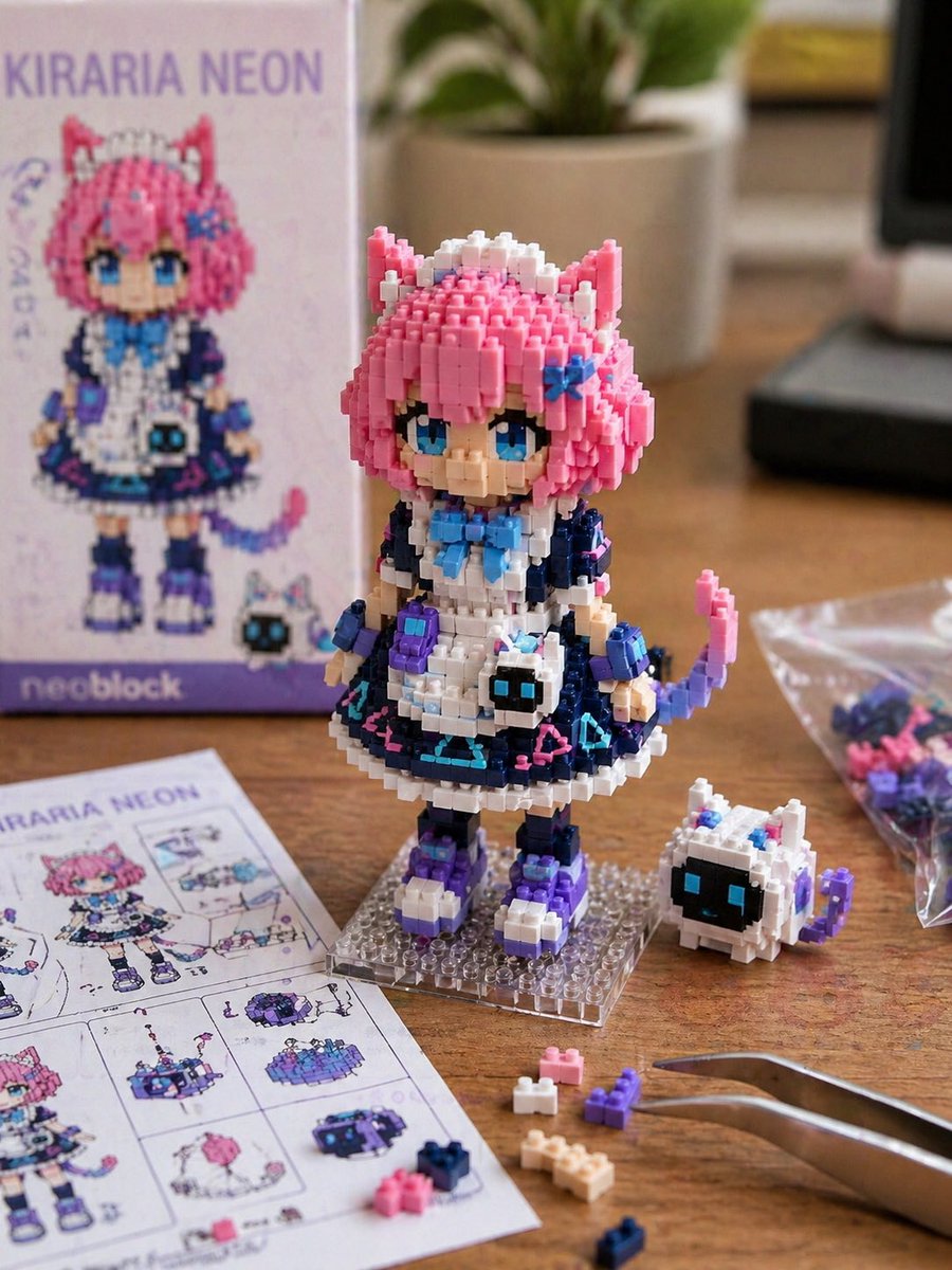 A photo of a live-action Nanoblock-style mini-block creation with the theme of {argument name="motif" default="characte…
