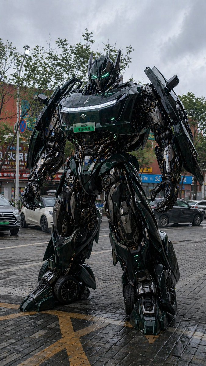 The car in the photo is disguised as a {argument name="transformation target" default="Transformer"}; use your imaginat…