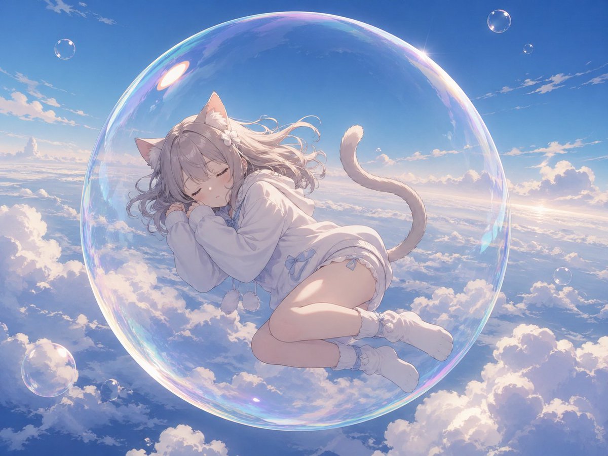 A {argument name="subject" default="bubble cat"} sleeping in the {argument name="location" default="sky"}