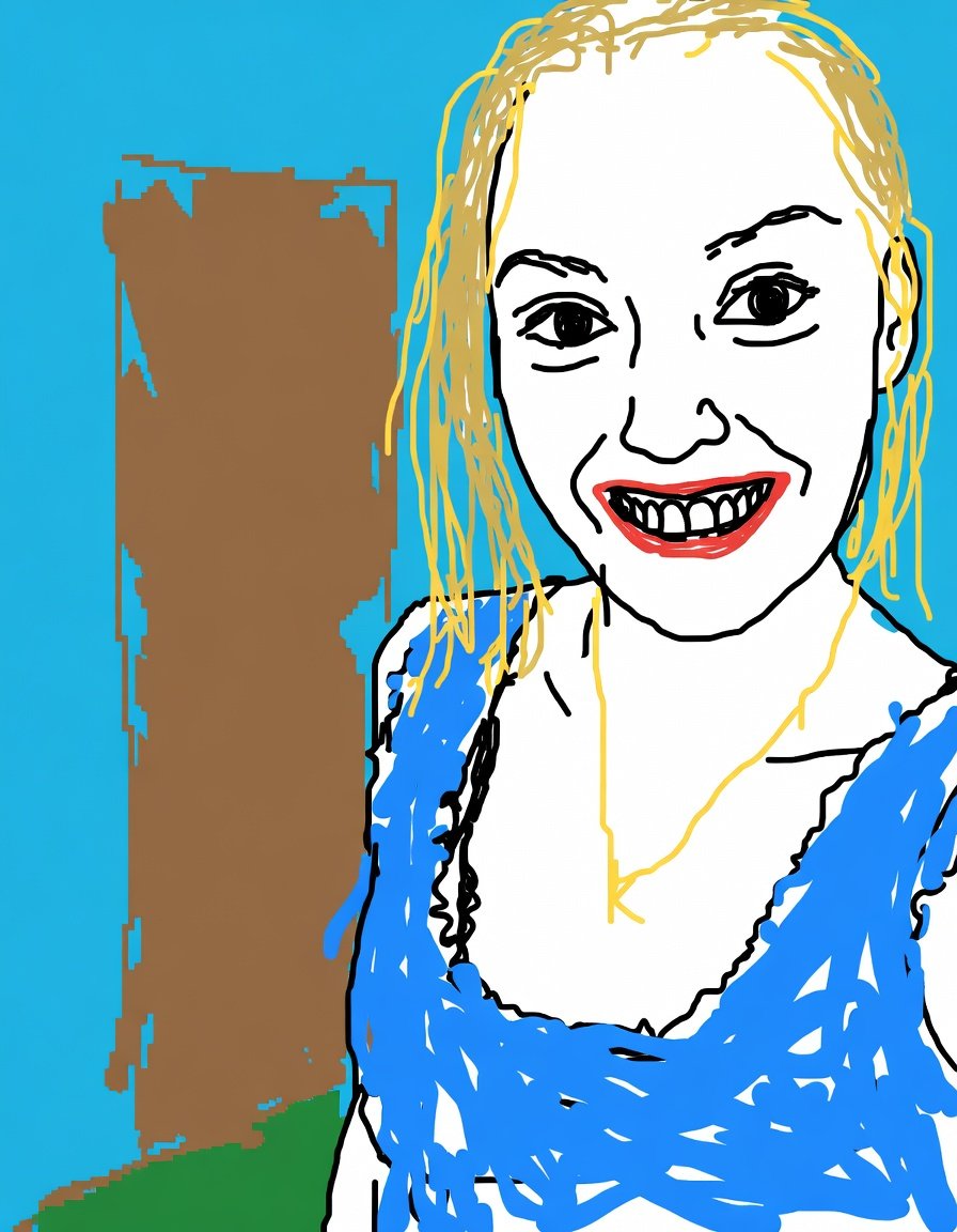 Redraw the attached image in the {argument name="art style" default="most clumsy, scribbly, and utterly pathetic way po…