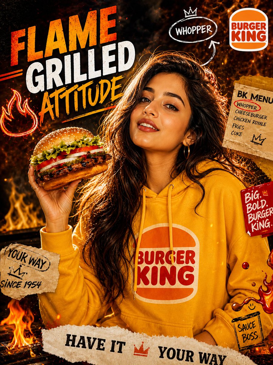 Lighting (Hollywood food ad level): dramatic high-contrast lighting, strong warm orange rim light from flames, cool sha…