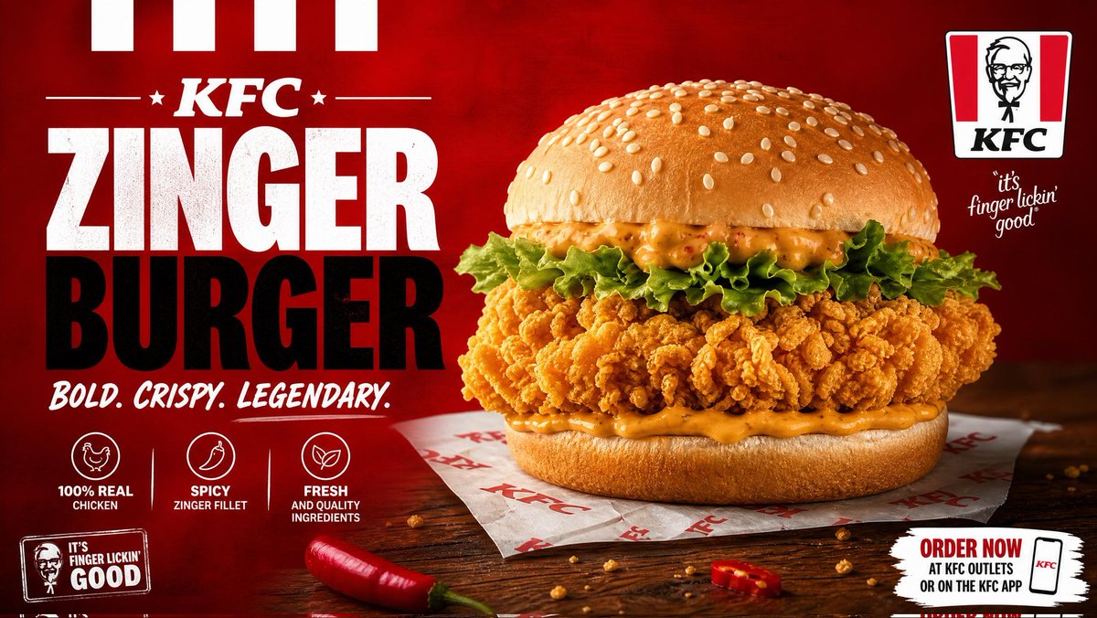 A high-quality cinematic food commercial showcasing a {argument name="food item" default="crispy fried chicken burger"}…