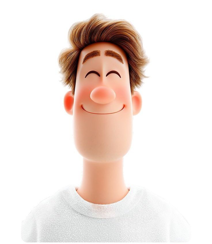 3D avatar of a {argument name="subject" default="man"}, with a {argument name="expression" default="happy face"} on a w…