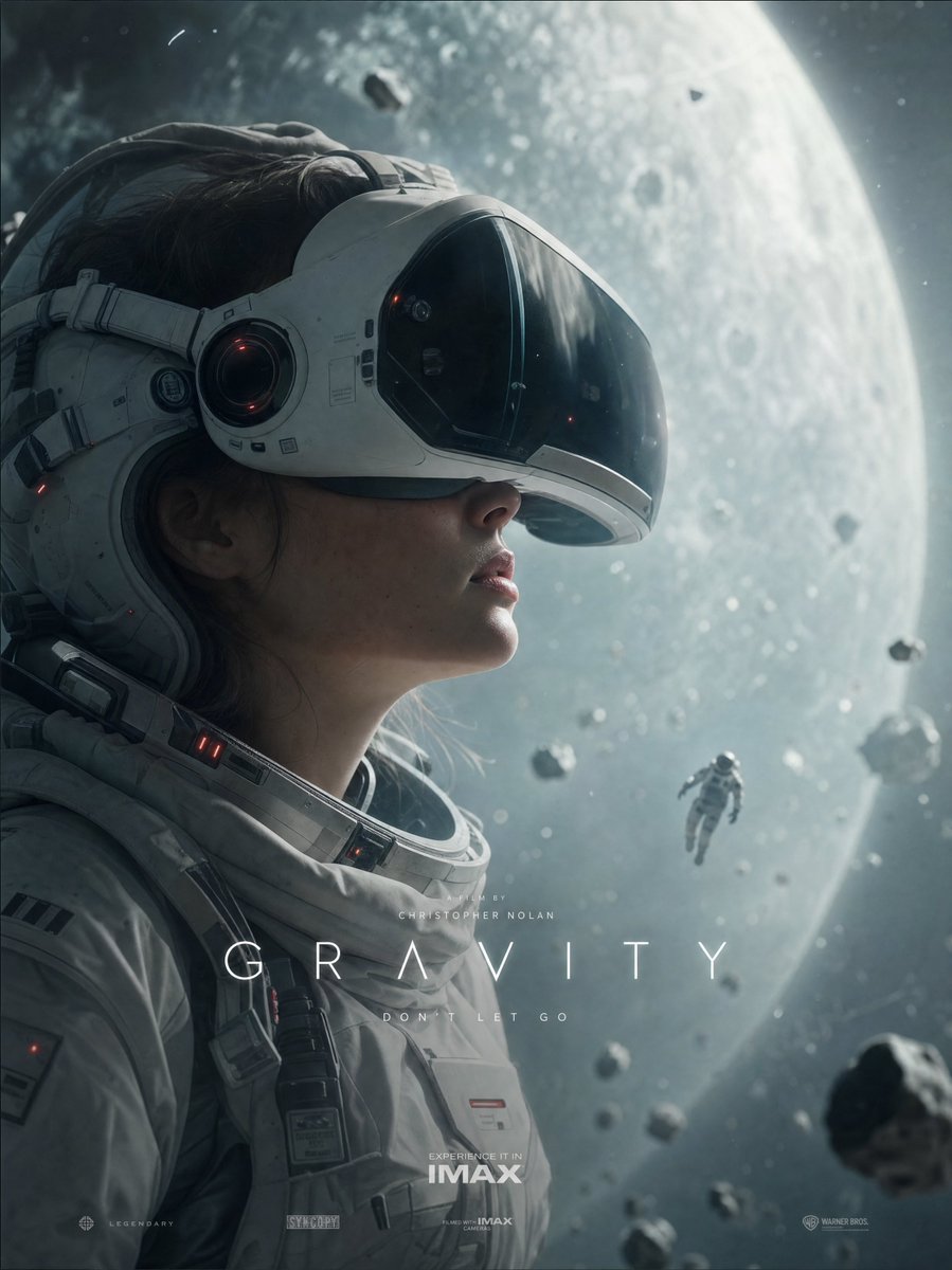 Create a cinematic sci-fi movie poster for {argument name="movie title" default="GRAVITY"} in a cold blue-gray, photore…
