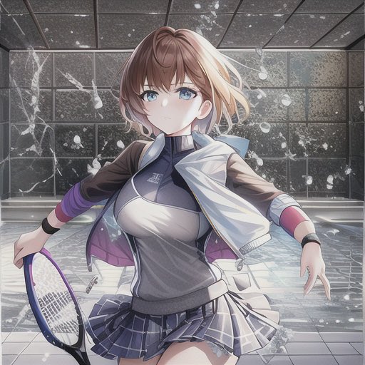 Create a square anime-style illustration of a dynamic young female tennis player, {argument name="character name" defau…