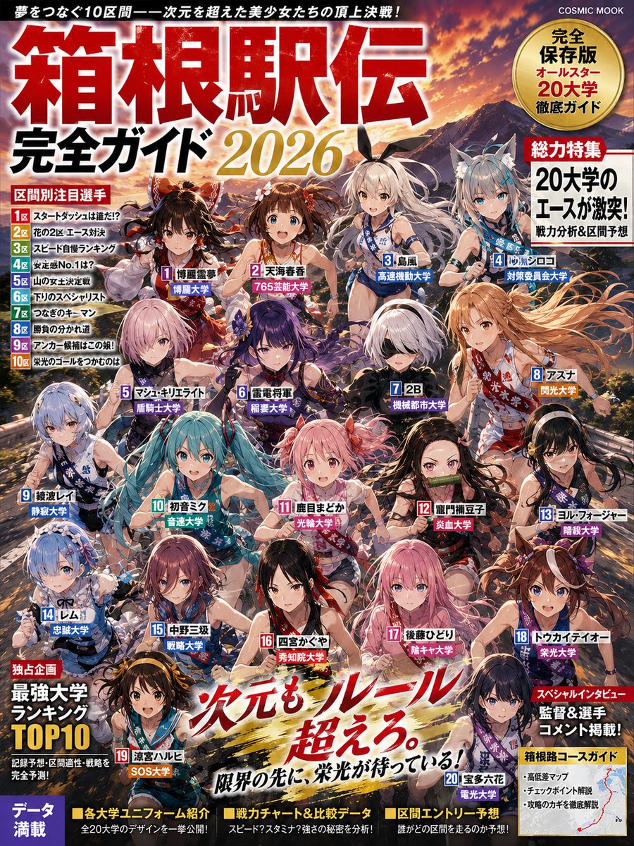{"type":"Japanese anime sports magazine cover","format":"vertical glossy mook cover, crowded information-dense layout, …