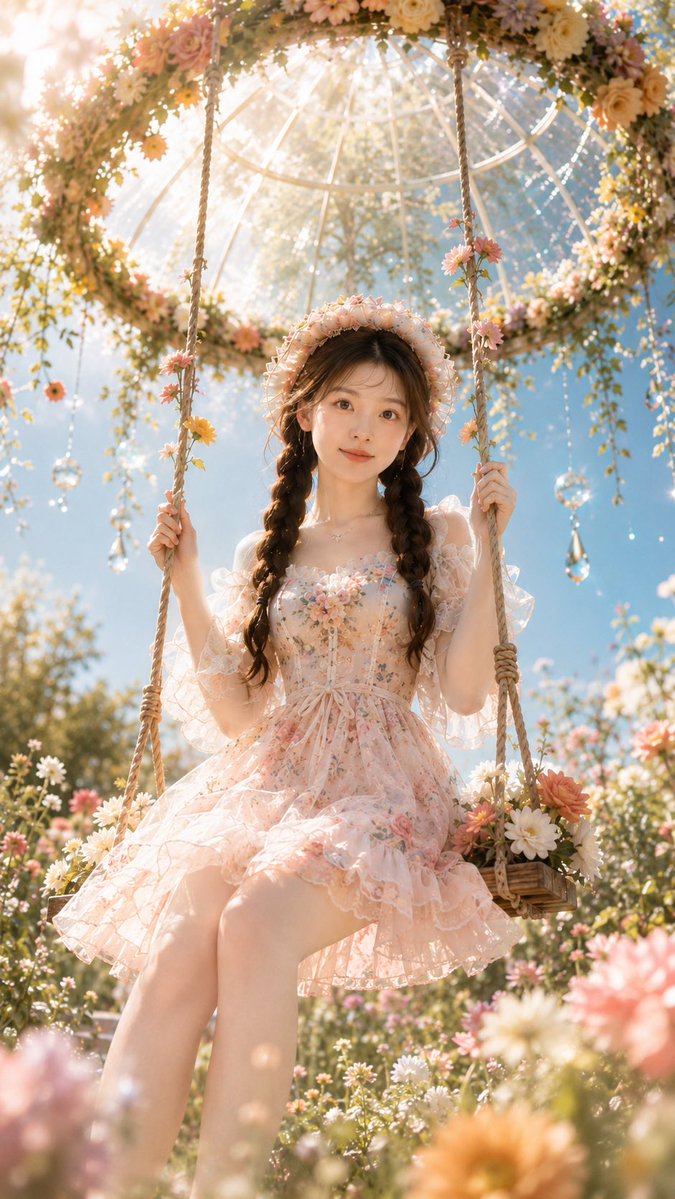 Swinging in a {argument name="setting" default="dreamy garden"}, like a {argument name="character" default="princess fr…