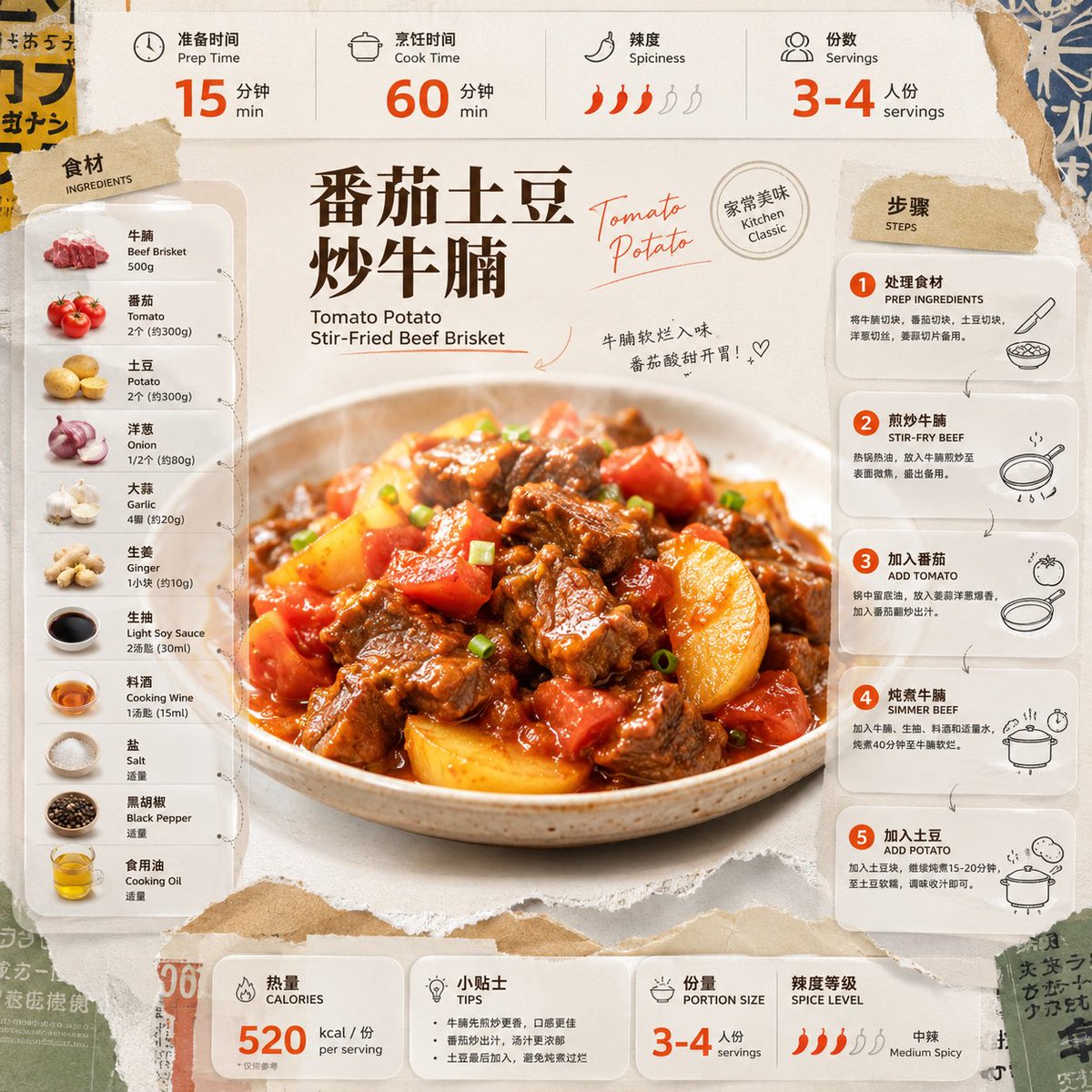 {"type":"square bilingual Chinese-English recipe infographic poster","subject":"a plated dish of {argument name=\"dish …
