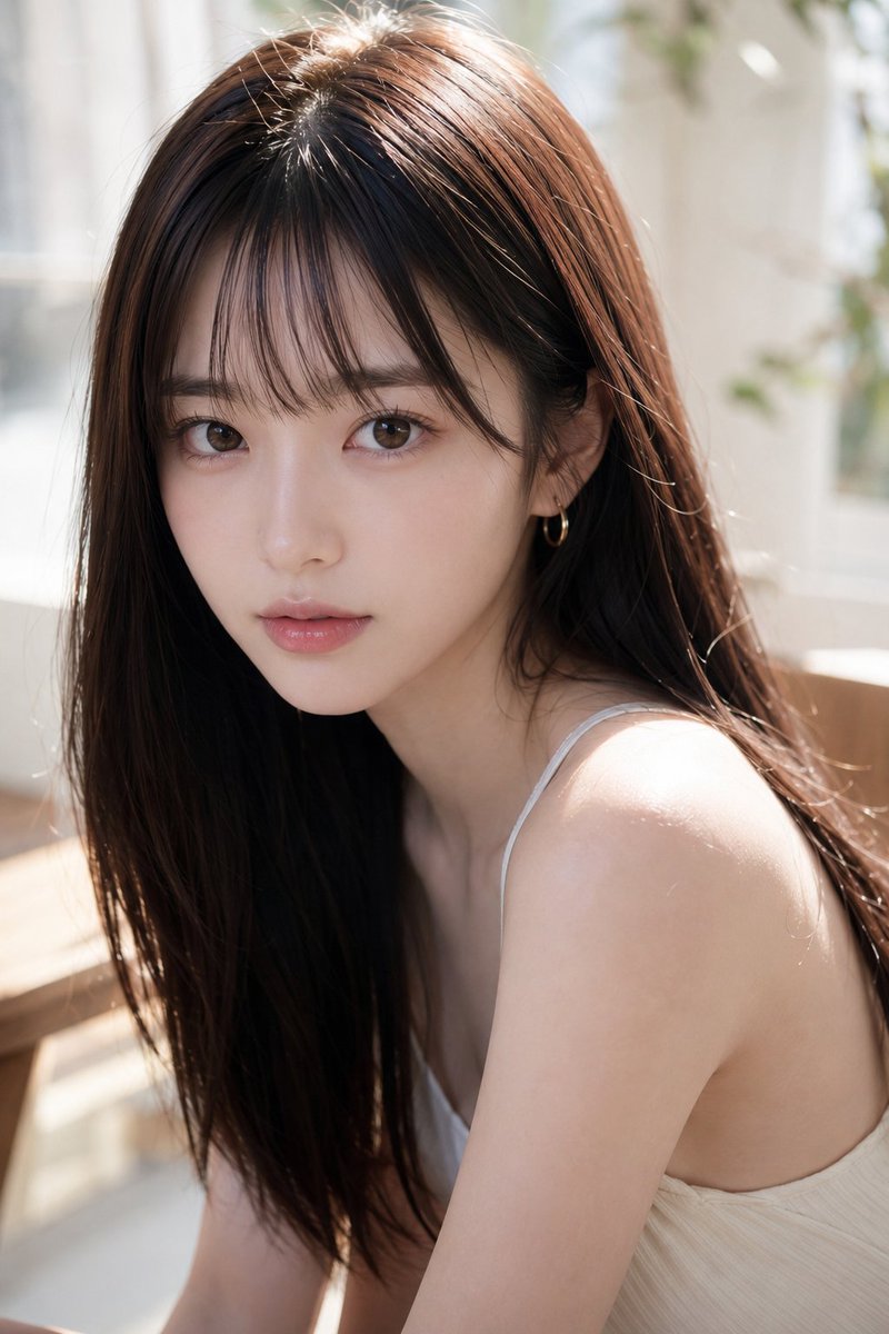 Create a photorealistic vertical portrait of {argument name="subject" default="a young East Asian woman"} sitting besid…