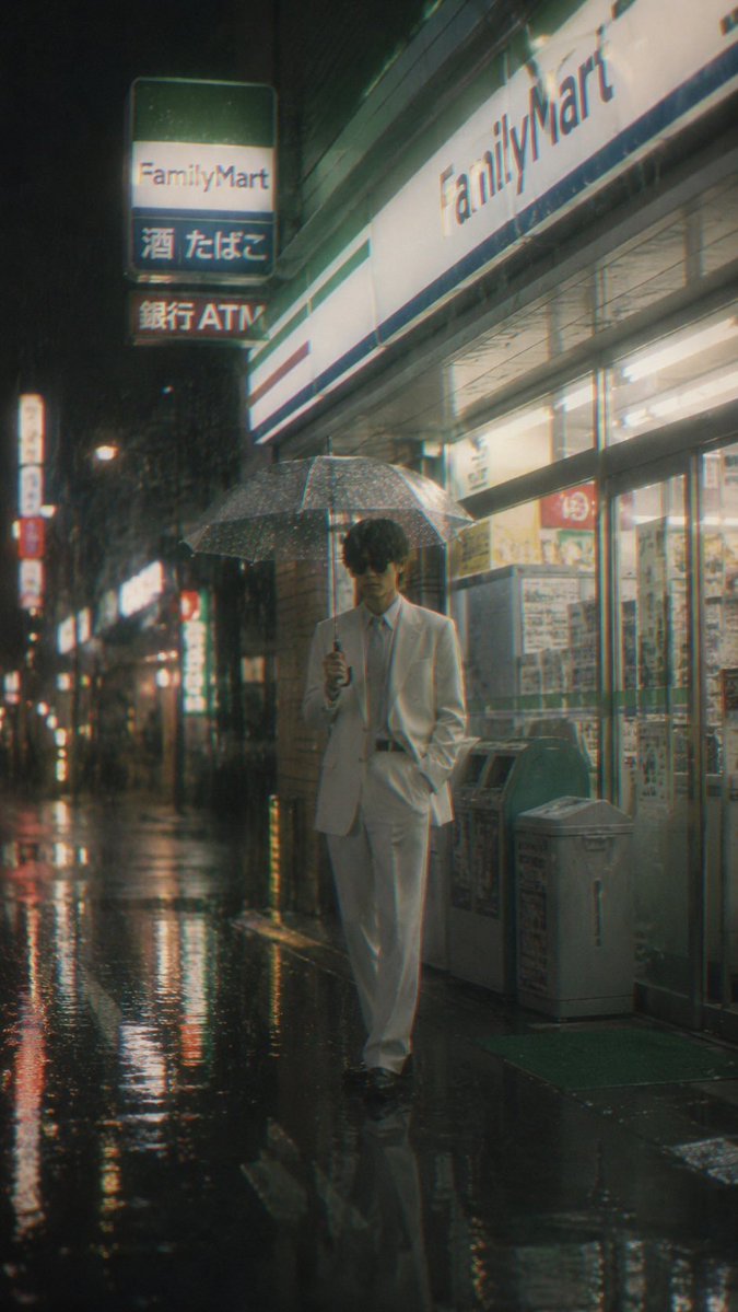 Create a vertical cinematic night street photograph in rainy urban Japan, showing a {argument name="main subject" defau…
