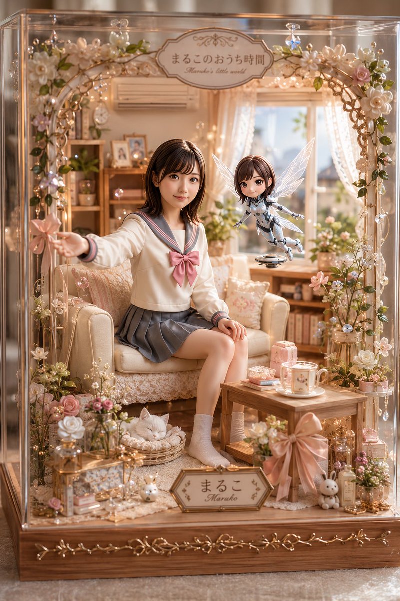 Goal: Create a highly detailed vertical photorealistic miniature diorama inside a clear glass display case, styled like…