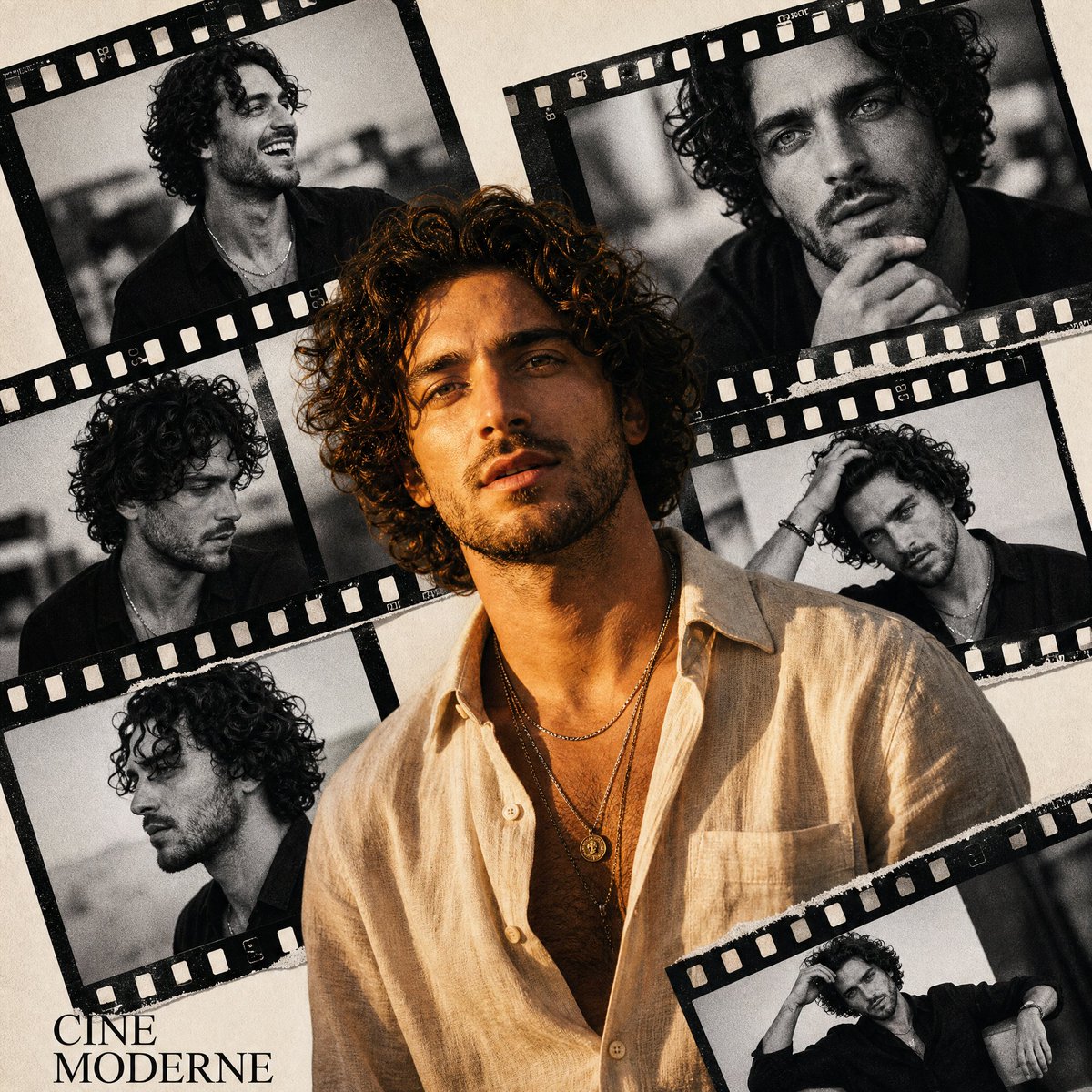 Use reference image style. Design a premium portrait poster inspired by retro cinema photography. The composition featu…