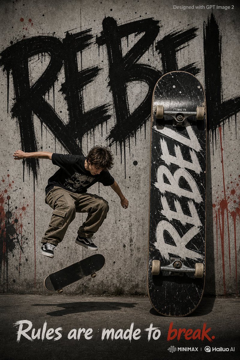 A photorealistic youth streetwear advertisement poster featuring a teenage boy wearing baggy cargo pants and a graphic …