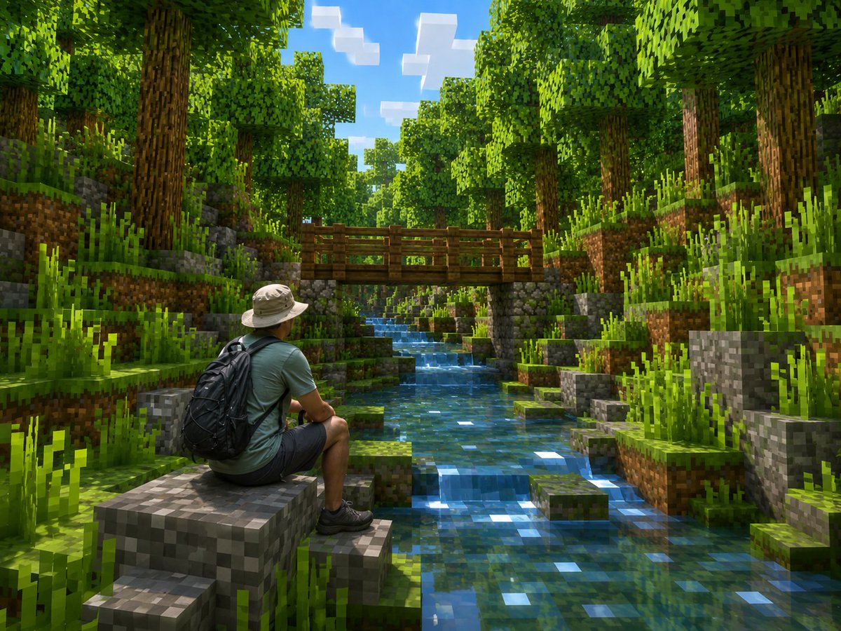 Create a photorealistic Minecraft-style screenshot of {argument name="character description" default="a real adult male…