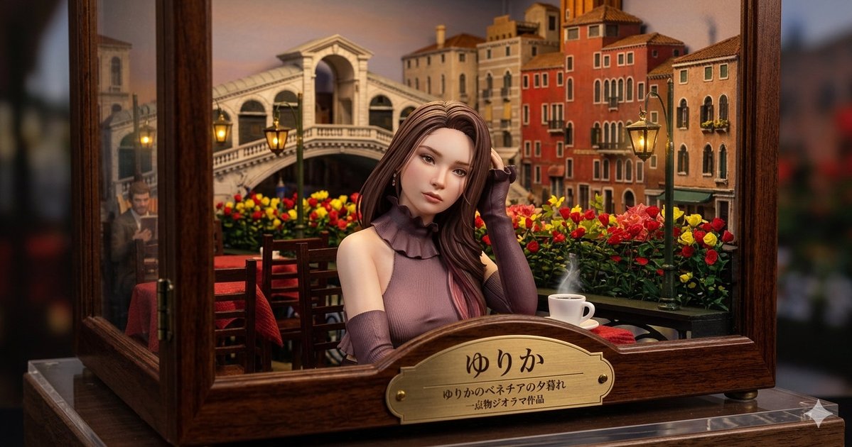 Create a highly detailed miniature museum diorama inside a polished dark wooden and glass display case, photographed li…