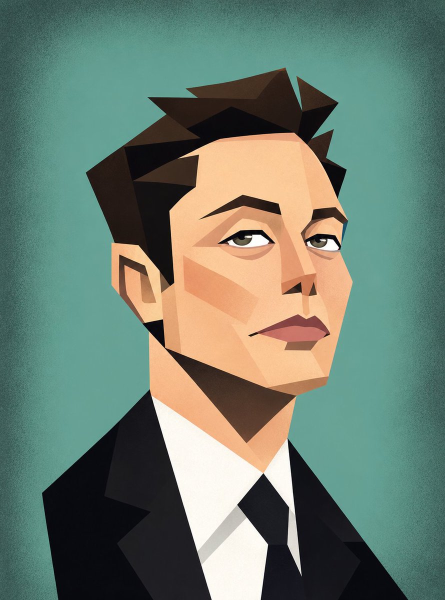Create a funny geometric cubist-style vector caricature portrait inspired by modern minimalist editorial illustrations.…