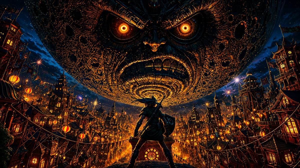 Create an epic dark fantasy scene inspired by The Legend of Zelda: one lone elven warrior hero, {argument name="charact…