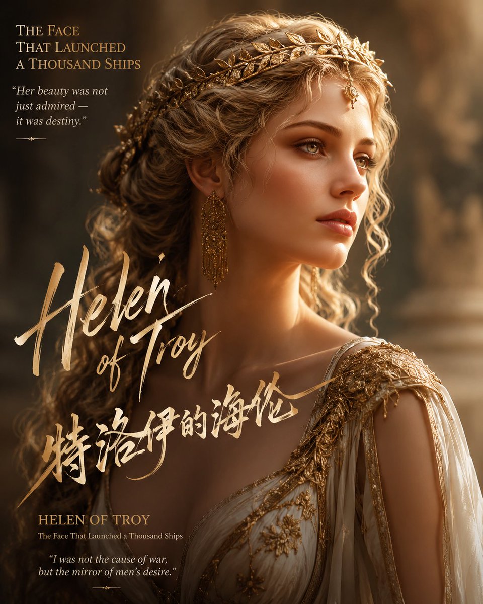 Goal: Create a cinematic mythological character portrait poster for {argument name="character name" default="Helen of T…