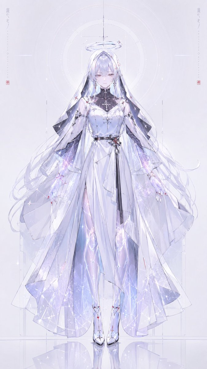 Create a full-body vertical character concept illustration of an elegant futuristic Chinese gacha-game style celestial …