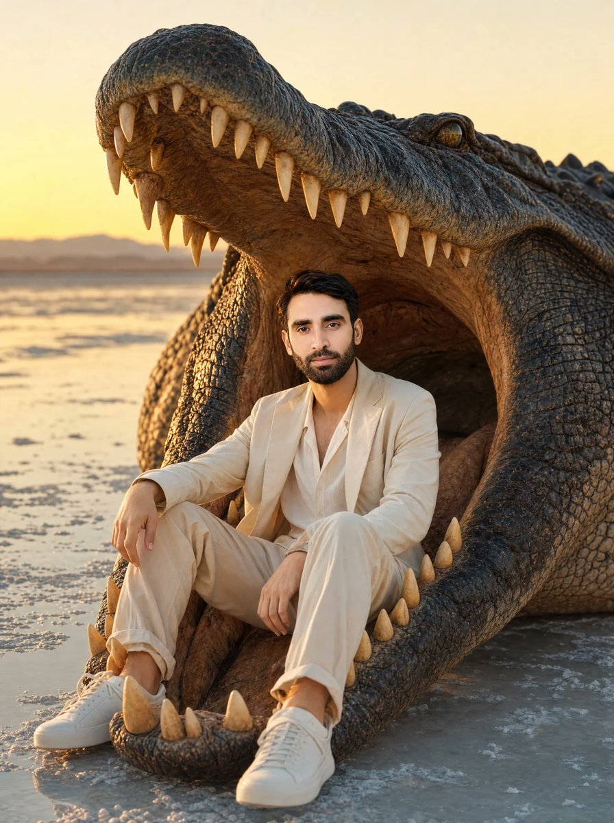 Create a photorealistic cinematic portrait of {argument name="subject" default="a stylish young man"} sitting calmly in…