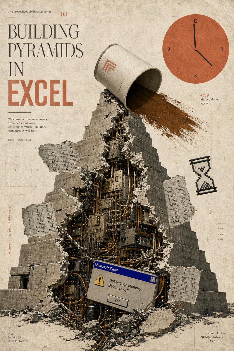 Goal: Create a surreal vintage editorial poster for a fictional “spreadsheet civilization series” about {argument name=…