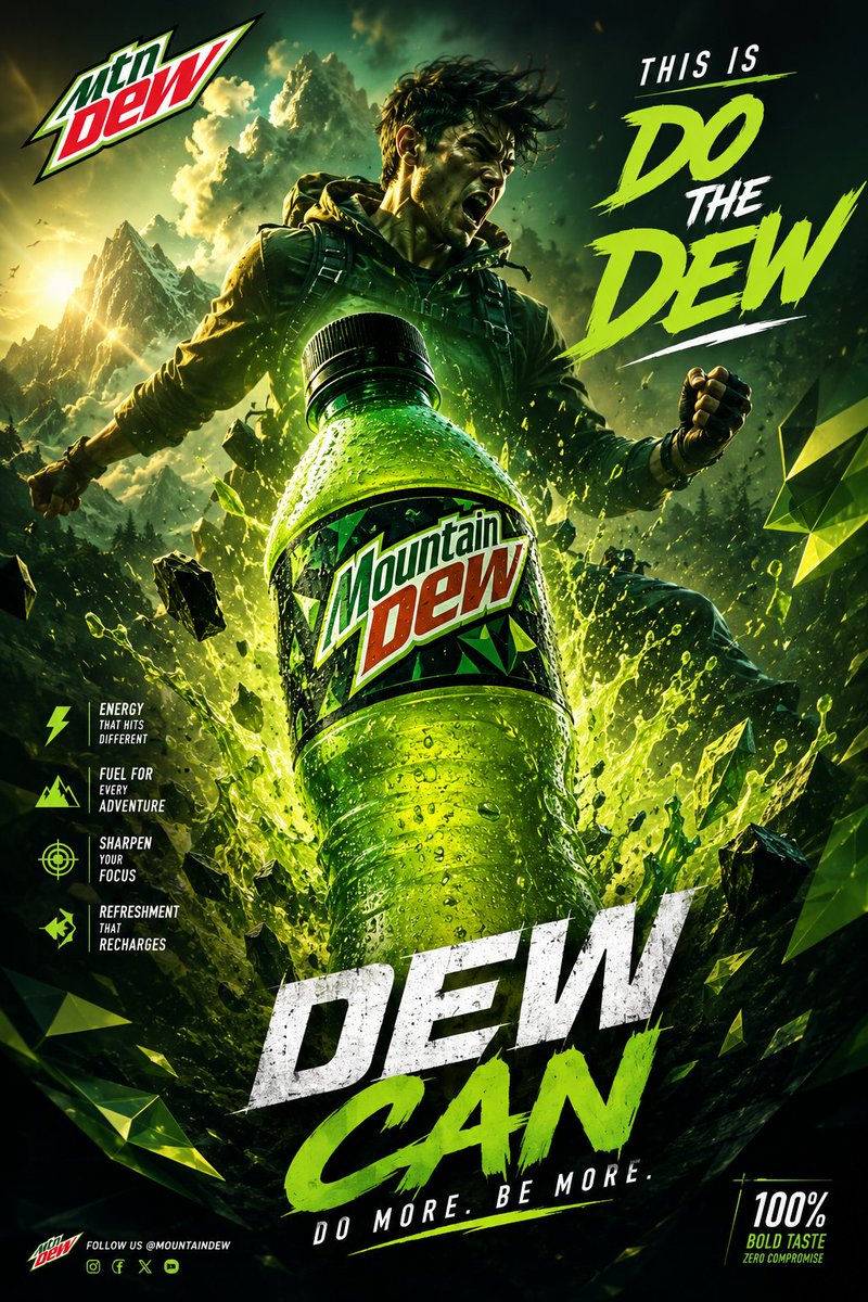 Generate a breathtaking luxury poster for {argument name="beverage name" default="mountain dew"} drink using proper Fib…