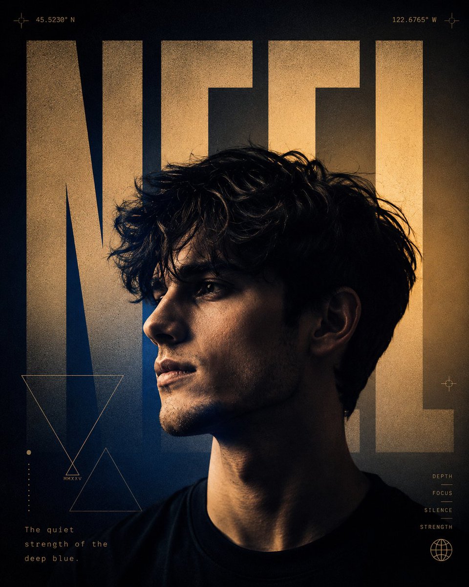 Ultra-premium 4:5 vertical editorial typography poster. Subject: A high-fidelity, photorealistic side-profile portrait …