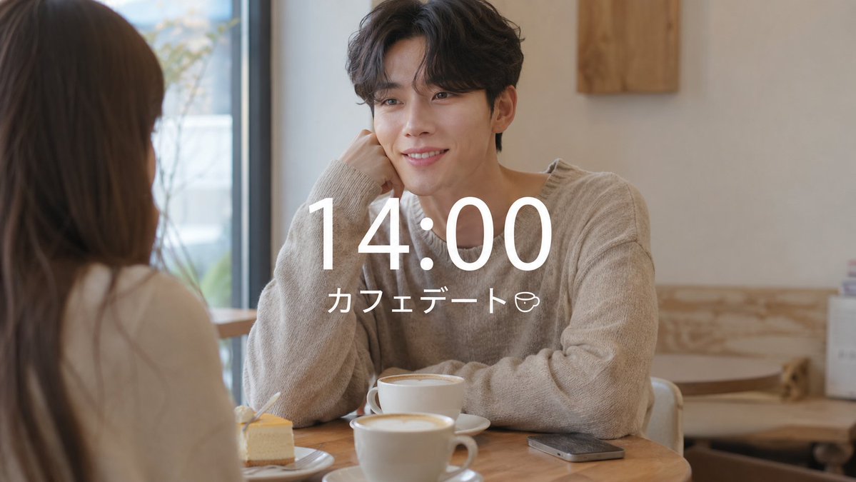 Place a large, realistic smartphone photo of a date sitting across from a {argument name="person" default="Korean-style…