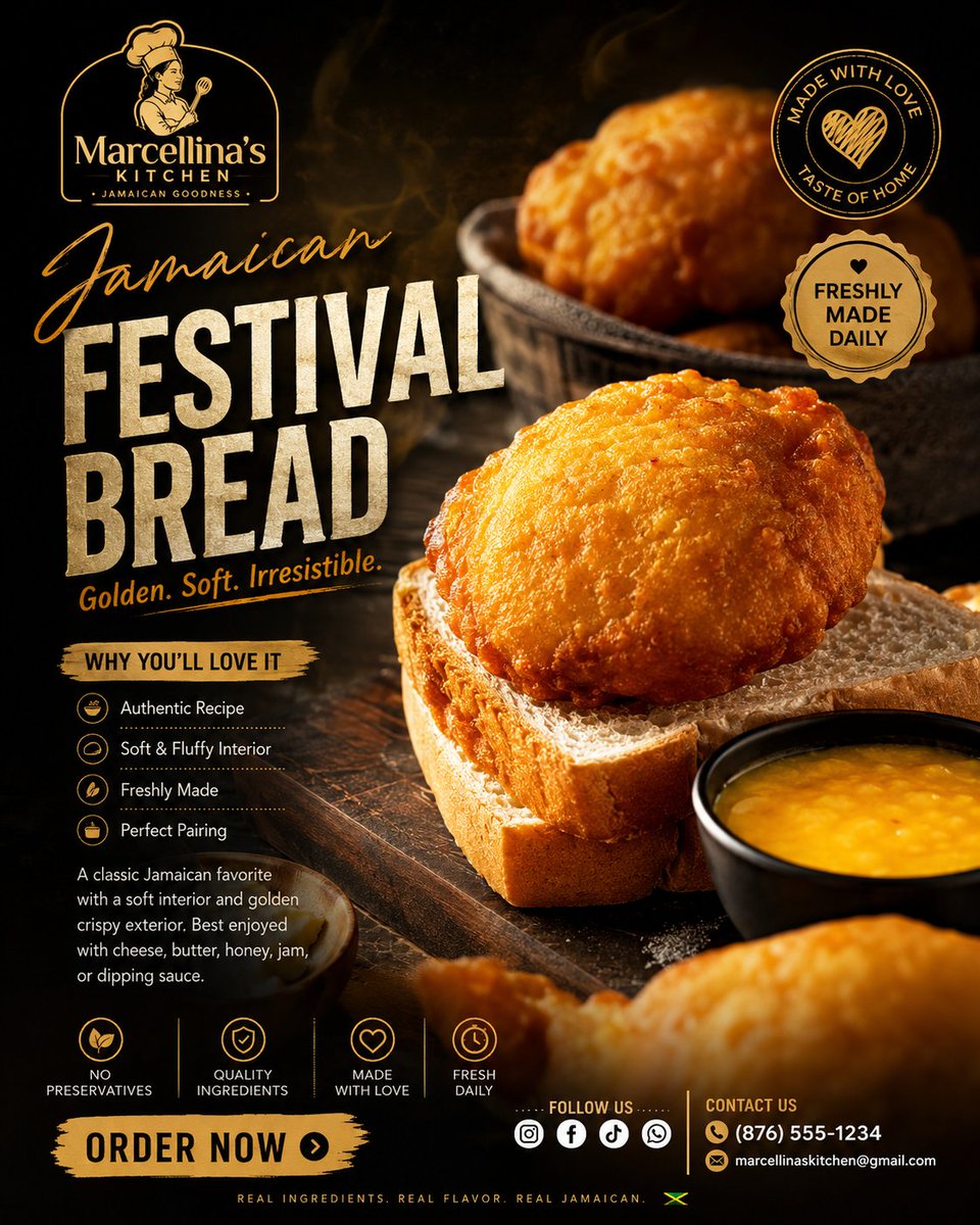 Goal: Create a premium luxury food advertising poster for a Jamaican street food brand, centered on a close-up hero sho…
