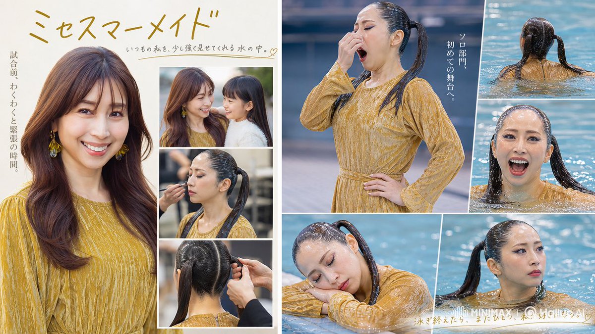 Goal: Create a polished two-page magazine-style photo collage advertisement about an adult woman preparing for and ente…
