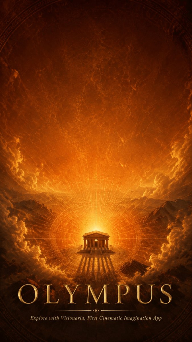 Create a vertical cinematic mythological travel poster for {argument name="mythic landmark" default="Olympus"}, in a da…