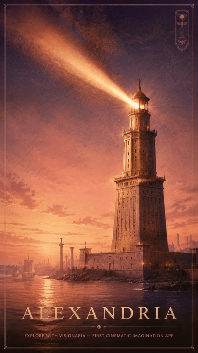 Create a vertical cinematic historical travel poster for {argument name="ancient city" default="Alexandria"}, showing t…