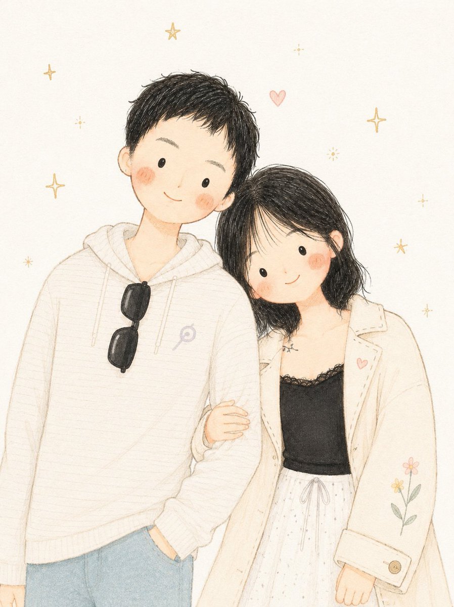 Prompt 1: { "prompt": "cute minimalist anime couple portrait, soft hand-drawn watercolor illustration with clean white …